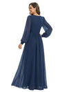 Elegant V-neck Lantern Sleeves Side Slit A-Line Chiffon Mother Of The Bride Dresses