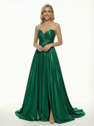 Stunning Sweetheart Metallic Sexy Ruched Bodice Floor Length Party Prom Dress