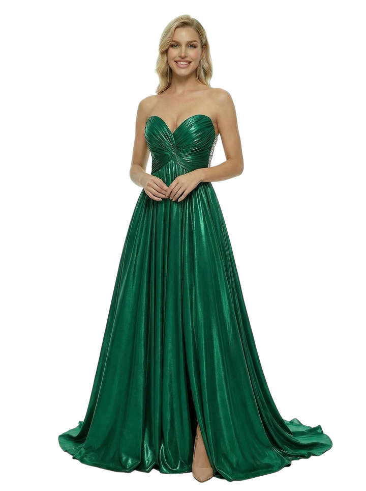 ChicSew Sparkly Ruched Sweetheart Metallic A-Line Maxi Long Evening Prom Dresses