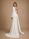 ChicSew Unique Crepe Mermaid One Shoulder Long Sleeves Beaded Maxi Wedding Dresses With Side Slit