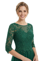 Elegant Boat Neck 3/4 Sleeves Lace  A-Line Chiffon Mother Of The Bride Dresses