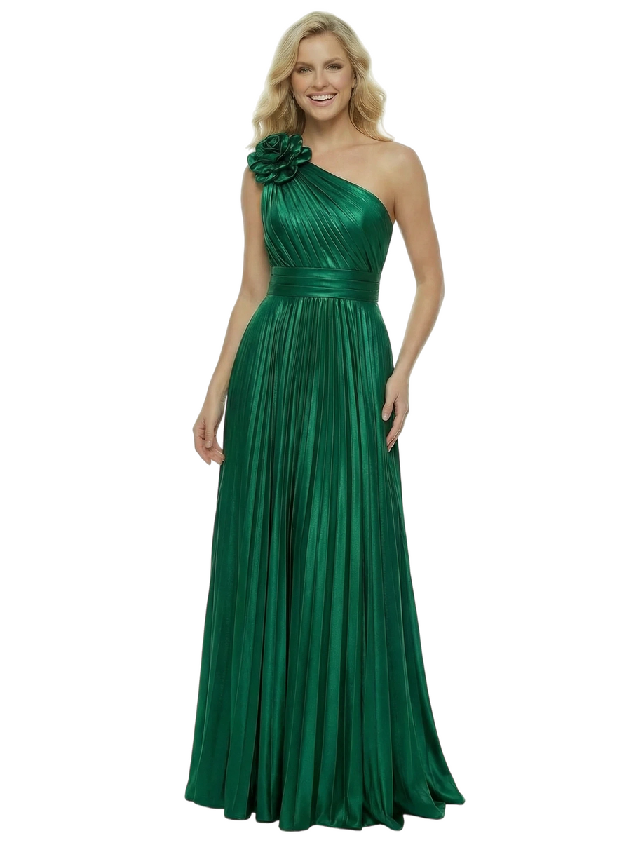 ChicSew Classy One Shoulder Prom Gown Beautiful Pleated Metallic Fabric A-Line Formal Gown