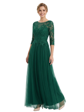 Elegant Boat Neck 3/4 Sleeves Lace  A-Line Chiffon Mother Of The Bride Dresses