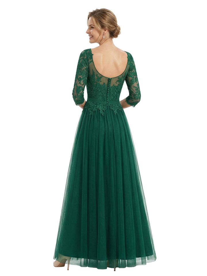 Elegant Boat Neck 3/4 Sleeves Lace  A-Line Chiffon Mother Of The Bride Dresses