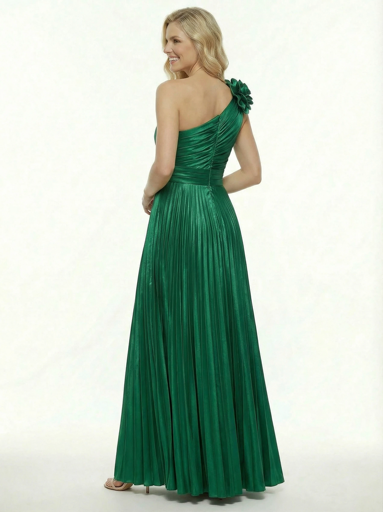 Classy One Shoulder Prom Gown Beautiful Pleated Satin A-Line Formal Gown