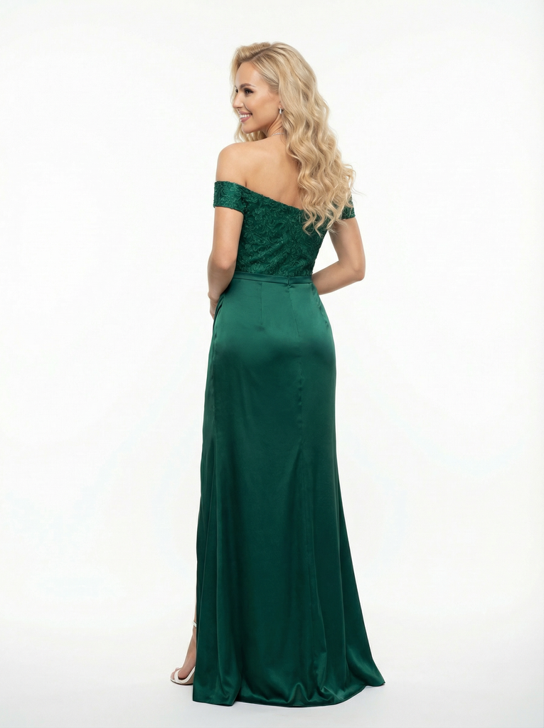 Elegent Floor-Length Off The Shoulder Lace Mermaid Satin Party Prom Dresses