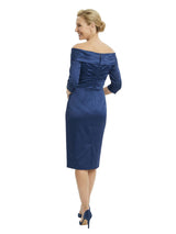 Elegant Off Shoulder 3/4 Sleeves Tea-Length Satin Cocktail Mother Of The Bride Dresses