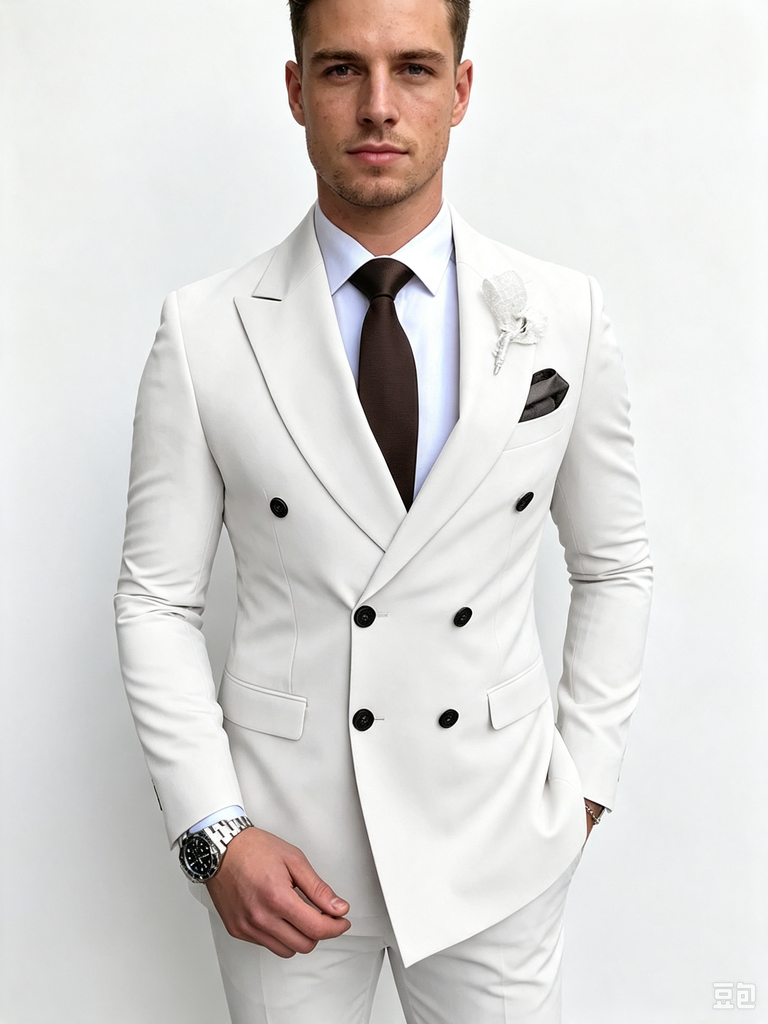 Classic 2 Piece White Men's Suit with Regular Fit and Sophisticated Peak Lapel
