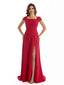 Elegant Cap Sleeves Mermaid Side Split Stretchy Crepe Long Formal Bridesmaid Dresses