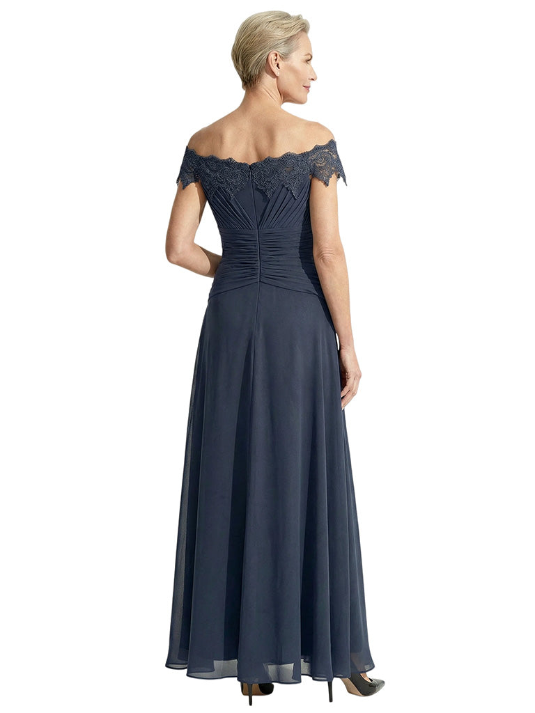 Pretty Off The Shoulder Lace Applique Mother of The Bride A-Line Gown