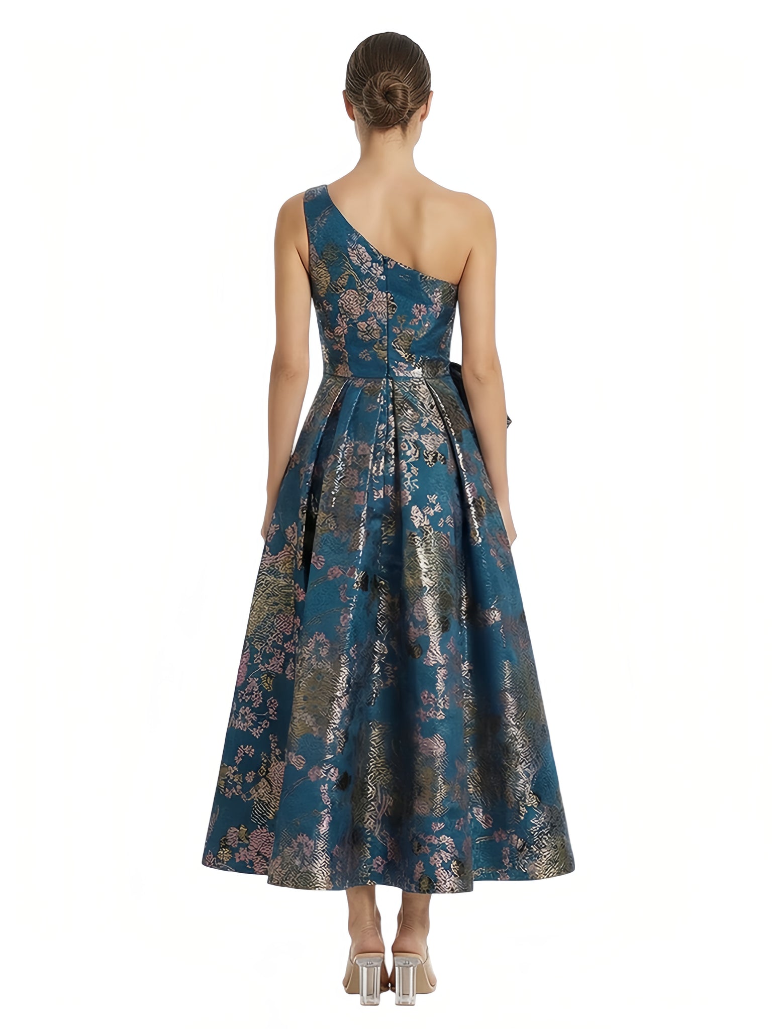 Elegant Floral One Shoulder A-Line Tea-length Formal Evening Dresses