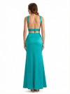 Sexy Side Slit Mermaid Silky Satin Halter Two Pieces Long Formal Dresses
