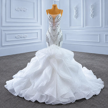 ChicSew Sparkly Spaghetti Straps Mermaid Ball Gown Wedding Dress