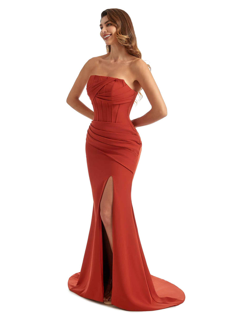 Sexy Side Split Mermaid Sweetheart Stretch Crepe Long Modern Bridesmaid Dresses