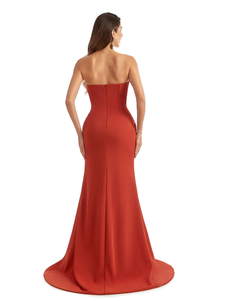 Sexy Side Split Mermaid Sweetheart Stretch Crepe Long Modern Bridesmaid Dresses