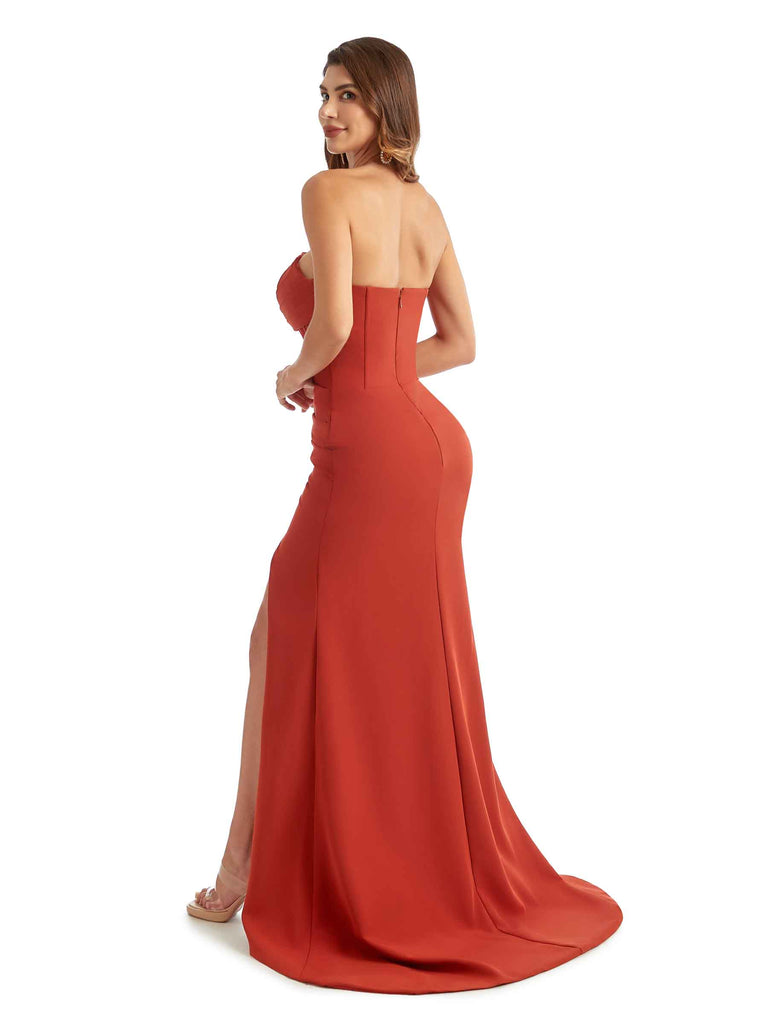 Sexy Side Split Mermaid Sweetheart Stretch Crepe Long Modern Bridesmaid Dresses