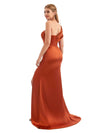 Sophisticated Satin One Shoulder Ruched Slit Boho Bridesmaid Dresses