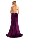Sexy Backless Mermaid Halter Side Slit Velvet Long Bridesmaid Dresses Online