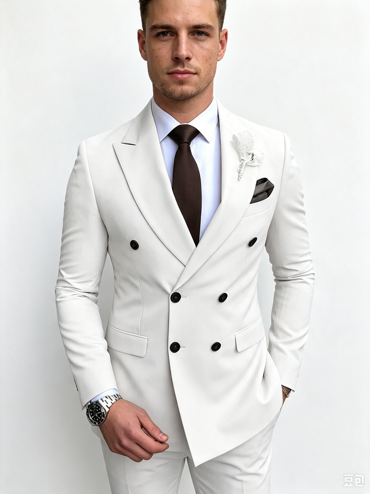Classic 1 Piece White Men's Suit with Regular Fit and Sophisticated Peak Lapel