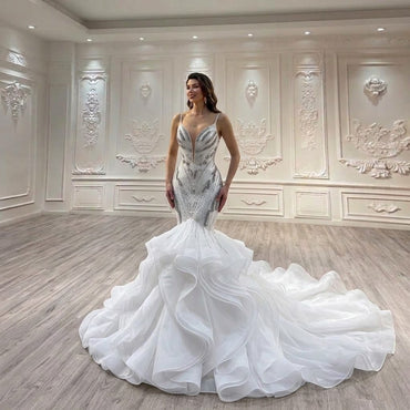 ChicSew Sparkly Spaghetti Straps Mermaid Ball Gown Wedding Dress