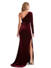 Sexy One Shoulder Velvet Mermaid Side Slit Long Winter Evening Dresses for Women