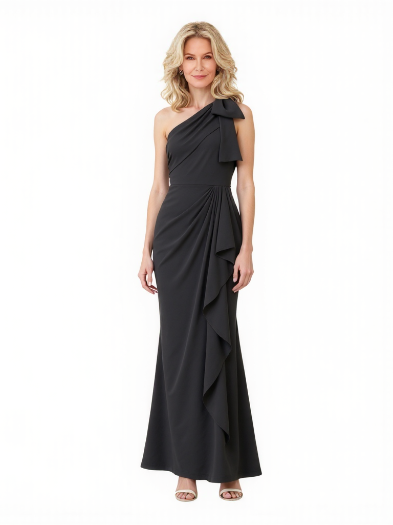 Elegant Mermaid One Shoulder Crepe Ruffle Long Mother of the Brides and Groom Dresses