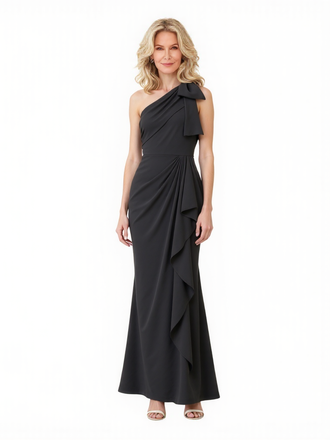 Elegant Mermaid One Shoulder Crepe Ruffle Long Mother of the Brides and Groom Dresses