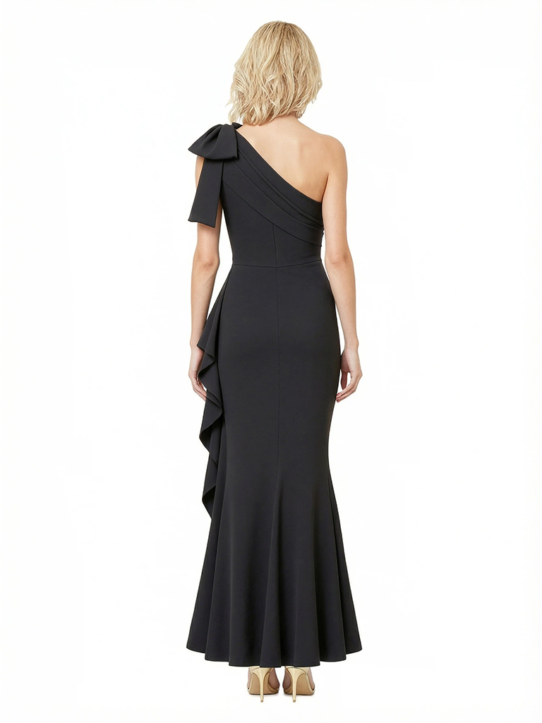 Elegant Mermaid One Shoulder Crepe Ruffle Long Mother of the Brides and Groom Dresses