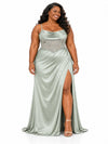 ChicSew Elegant Spaghetti Straps Mermaid Soft Satin Side Slit Floor-Length Bridesmaid Dresses With Lace Applique