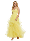 ChicSew Elegent Ruffle Lace Spaghetti Straps Tulle Ball Gown Party Prom Dresses With Applique