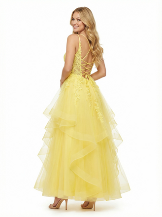 Elegent Ruffle Lace up Sweetheart Tulle Ball Gown Party Prom Dresses