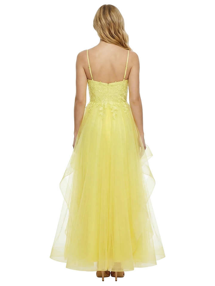 ChicSew Elegent Ruffle Lace Spaghetti Straps Tulle Ball Gown Party Prom Dresses With Applique