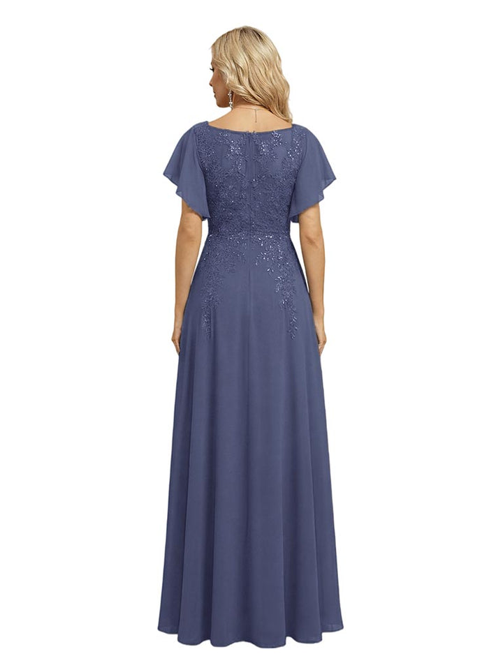 Elegant Bell Sleeves Side Slit Chiffon Mermaid Long Mother of The Bride Dresses