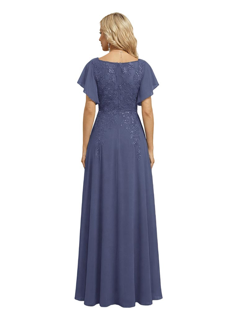 Elegant Bell Sleeves Side Slit Chiffon Mermaid Long Mother of The Bride Dresses