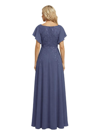 Elegant Bell Sleeves Side Slit Chiffon Mermaid Long Mother of The Bride Dresses