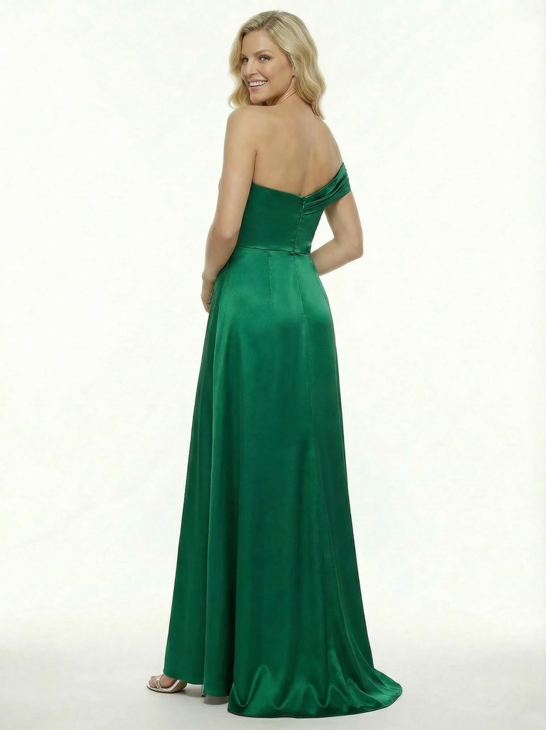 Elegent Mermaid One Shoulder Floor Length Satin Party Prom Dresses