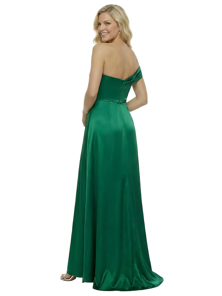 ChicSew Elegent Mermaid One Shoulder Floor-Length Satin Party Prom Dresses With Ruching