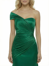 ChicSew Elegent Mermaid One Shoulder Floor-Length Satin Party Prom Dresses With Ruching