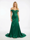 Elegent Lace Floor Length Off Shoulder Mermaid Satin Party Prom Dresses