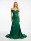 Elegent Lace Floor Length Off Shoulder Mermaid Satin Party Prom Dresses