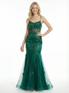 Spaghetti Straps Floor Length Lace Mermaid Party Prom Dresses