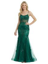 ChicSew Spaghetti Straps Satin Lace Applique Mermaid Boning Maxi Party Prom Dresses