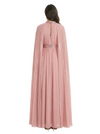 Chicsew Stunning Keyhole Cape Sleeve Sequin Mother of The Bride Dress Long Chiffon Elegant Formal Gown