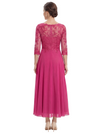 Chicsew Pretty Scoop 3/4 Sleeve Lace Sequin Mother of The Groom Dress Asymmetric Midi Chiffon Gown