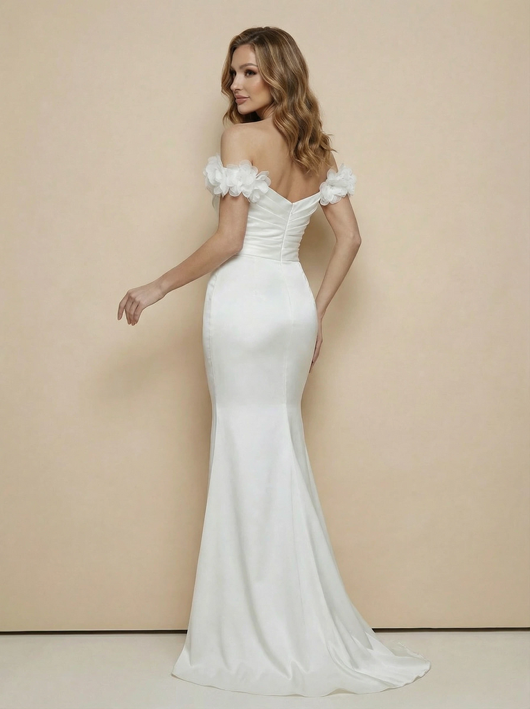 Mermaid Off The Shoulder Ruching Maxi Long Satin Wedding Gowns Online