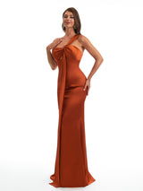 Elegant One Shoulder Mermaid Satin Ruched Unique Long Bridesmaid Dresses