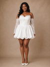 ChicSew Fancy Strapless A-Line Mini-Length Satin Wedding Dress With Lace Appliques