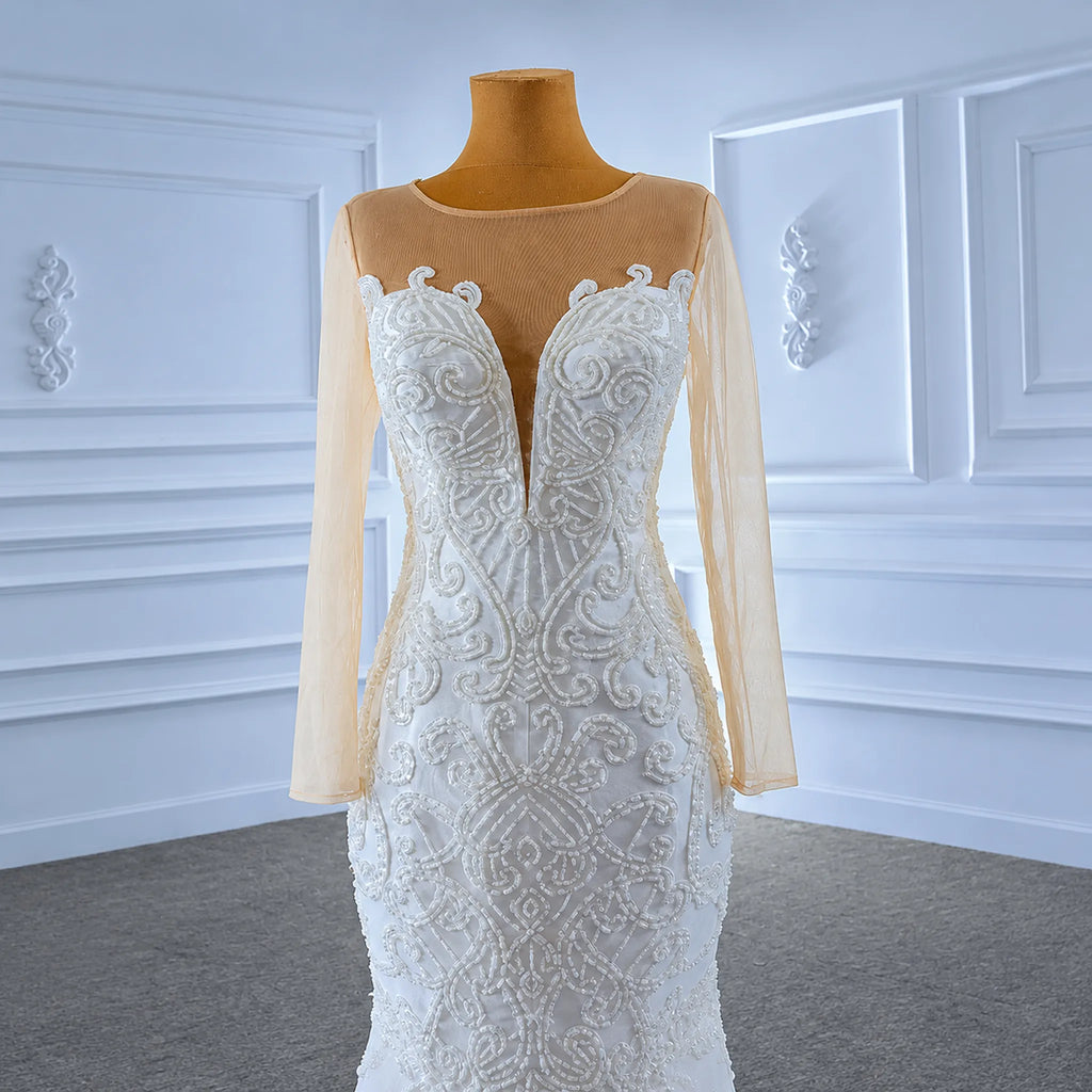 ChicSew Sparkly Mermaid Illusion Long Sleeves Ball Gown Wedding Dress