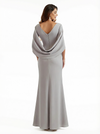 Sexy Side Split Cape Sleeves Stretch Crepe Mermaid Maxi Evening Gowns For Women