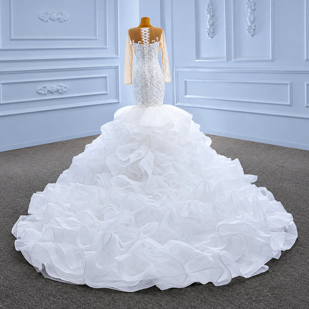 ChicSew Sparkly Mermaid Illusion Long Sleeves Ball Gown Wedding Dress